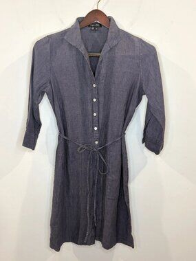 Paperwhite Pintuck Shirtdress Sz 4 100% Linen Blue Mini 3/4 Sleeve Coastal